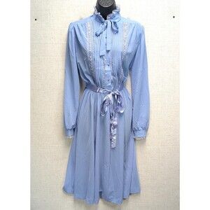 Vintage Discovery Fashions LTD Blue Long Sleeve Sheer Dress Lace Front Size 10